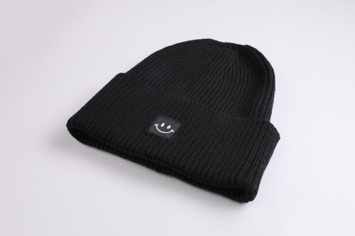 Oversized Strickoptik Beanie Happy black