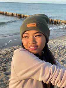 Cuffed Beanie Made with Love khaki